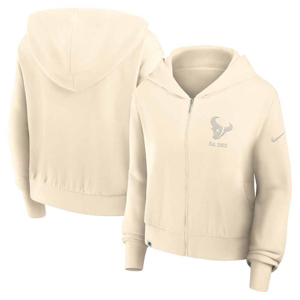 Houston Texans Women's Glory Cropped Full-Zip Hoodie Cream - Nike