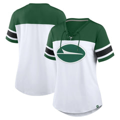 New York Jets Women's Athena Rhinestone Lace-Up V-Neck T-Shirt White/Green - Fanatics