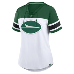 New York Jets Women's Athena Rhinestone Lace-Up V-Neck T-Shirt White/Green - Fanatics