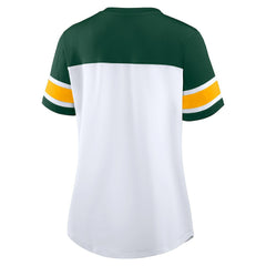 Green Bay Packers Women's Athena Rhinestone Lace-Up V-Neck T-Shirt White/Green - Fanatics