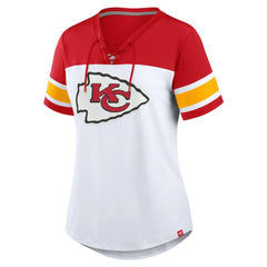 Kansas City Chiefs Women's Athena Lace-Up V-Neck T-Shirt White/Red - Fanatics