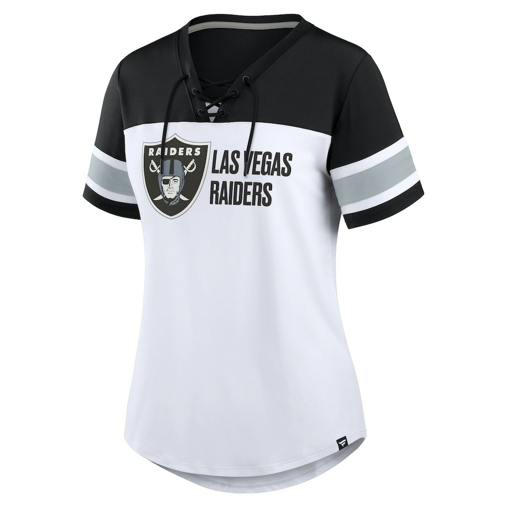 Las Vegas Raiders Women's Athena Lace-Up V-Neck T-Shirt White/Black - Fanatics
