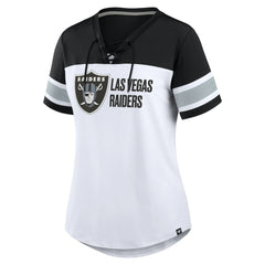 Las Vegas Raiders Women's Athena Lace-Up V-Neck T-Shirt White/Black - Fanatics