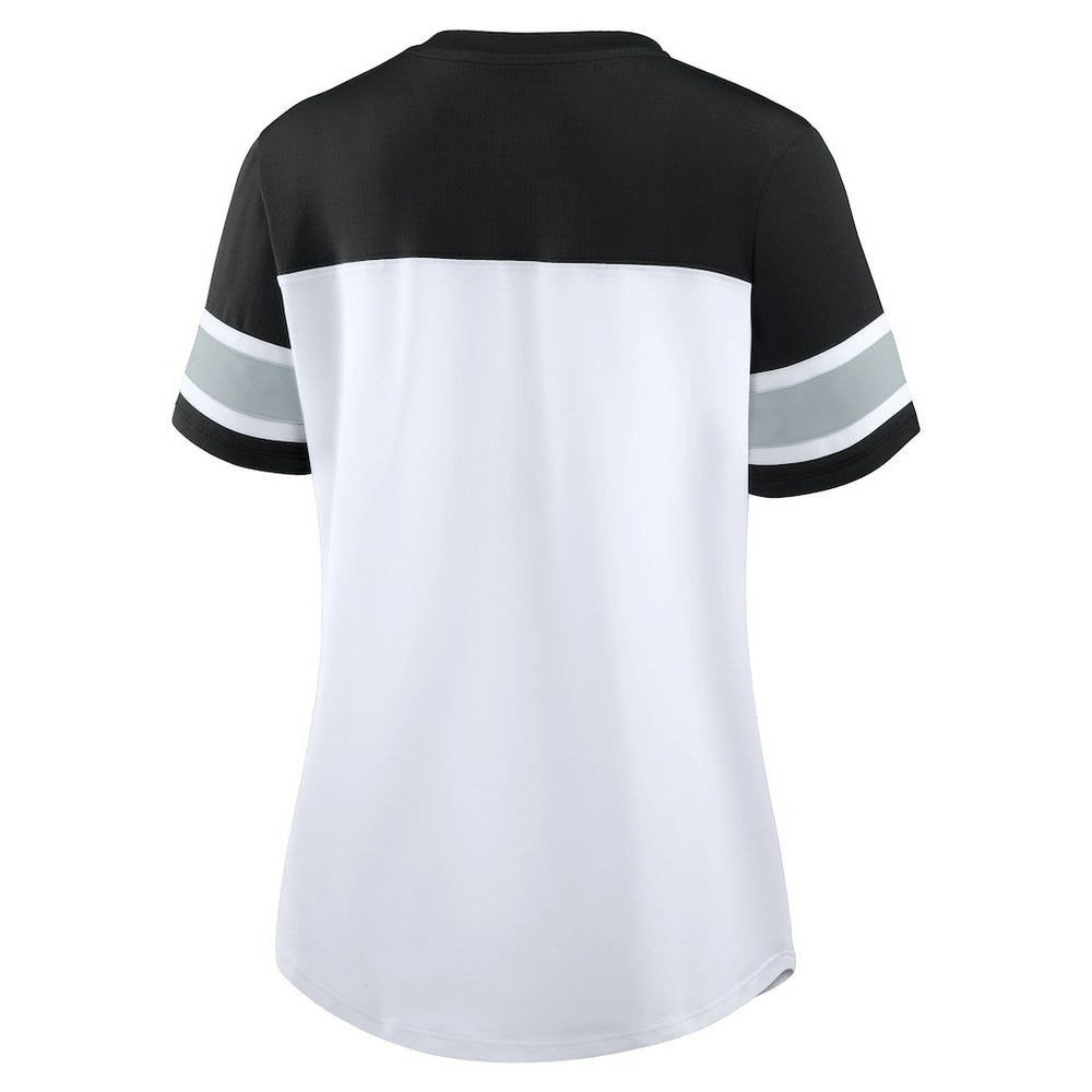 Las Vegas Raiders Women's Athena Lace-Up V-Neck T-Shirt White/Black - Fanatics