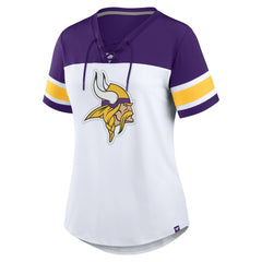 Minnesota Vikings Women's Athena Rhinestone Lace-Up V-Neck T-Shirt White/Purple - Fanatics