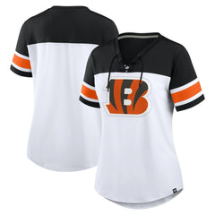 Cincinnati Bengals Women's Athena Rhinestone Lace-Up V-Neck T-Shirt White/Black - Fanatics