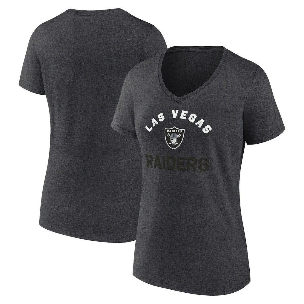 Las Vegas Raiders Logo Athletic Women's Unrivaled V-Neck T-Shirt Heather Charcoal - NFL