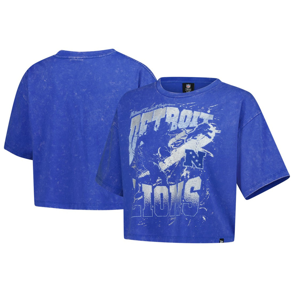 Detroit Lions New Era Women's Cropped Boxy Sport Classics Mineral Wash T-Shirt Blue - NFL