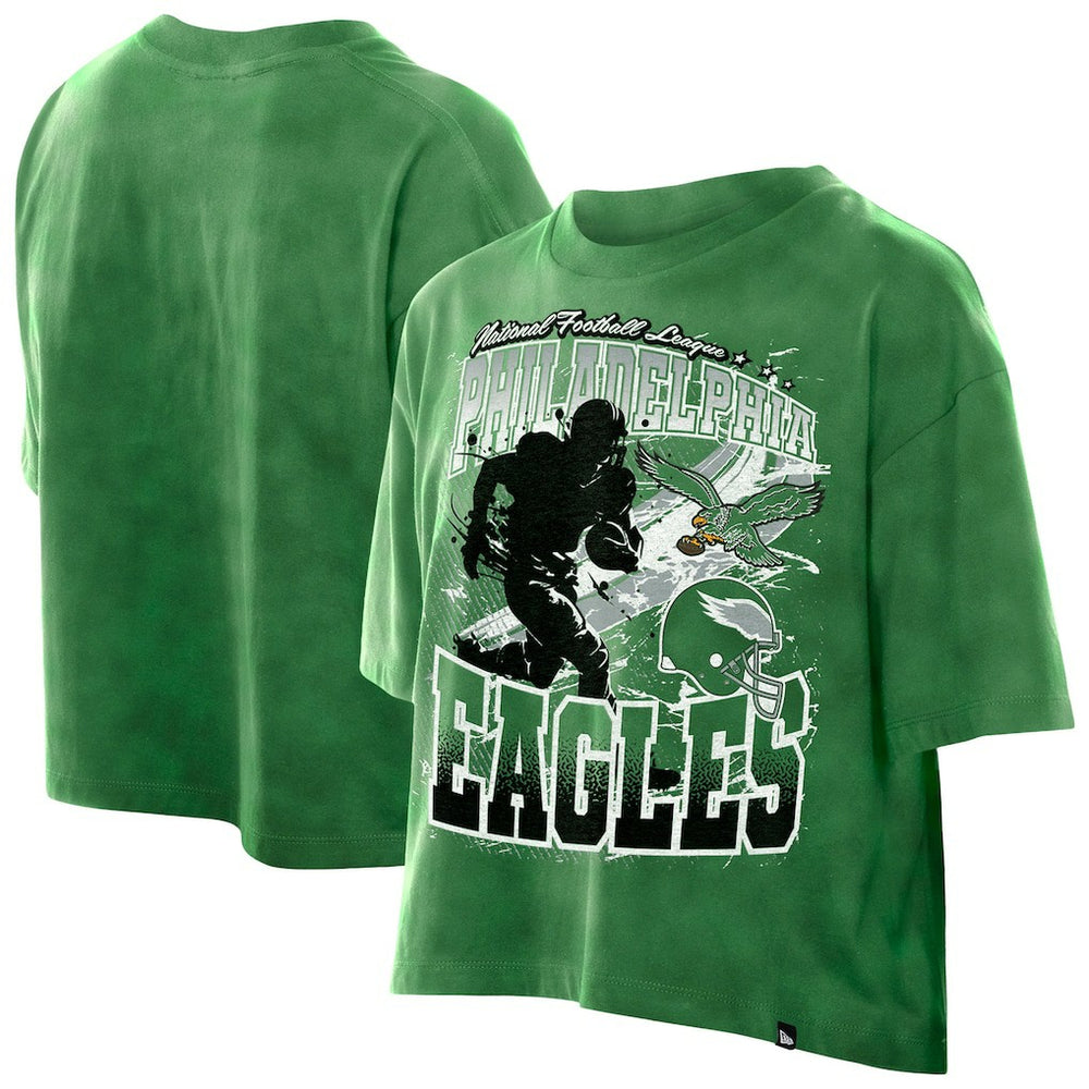 Philadelphia Eagles New Era Women's Cropped Boxy Sport Classics Mineral Wash T-Shirt Kelly Green - NFL