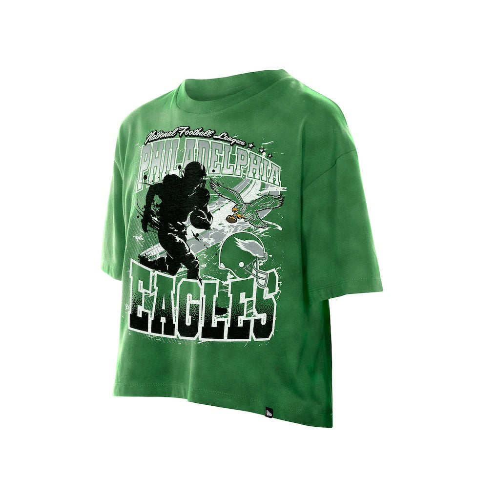 Philadelphia Eagles New Era Women's Cropped Boxy Sport Classics Mineral Wash T-Shirt Kelly Green - NFL