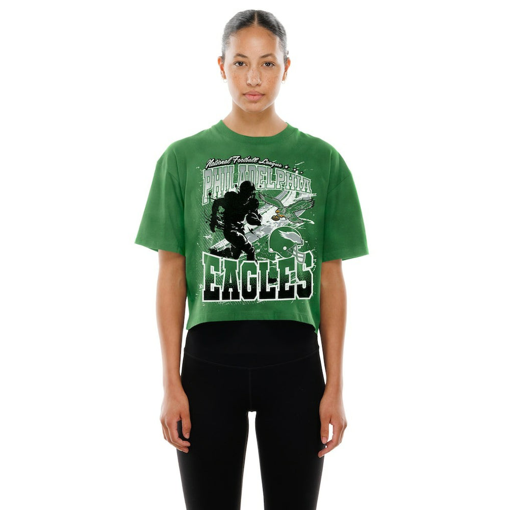 Philadelphia Eagles New Era Women's Cropped Boxy Sport Classics Mineral Wash T-Shirt Kelly Green - NFL