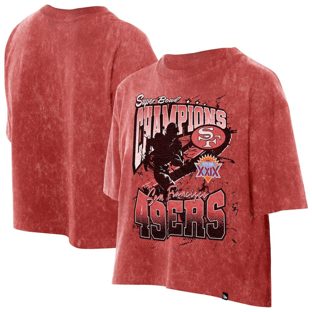 San Francisco 49ers New Era Women's Cropped Boxy Sport Classics Mineral Wash T-Shirt Scarlet - NFL