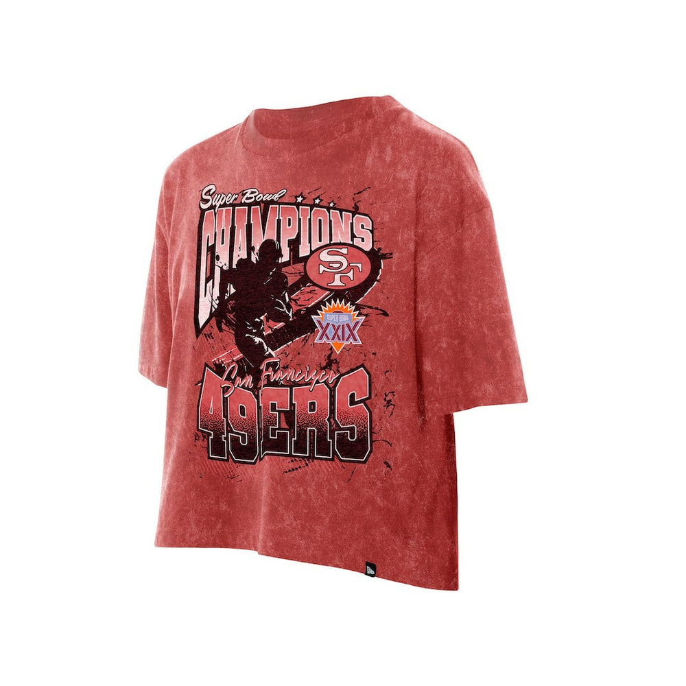 San Francisco 49ers New Era Women's Cropped Boxy Sport Classics Mineral Wash T-Shirt Scarlet - NFL