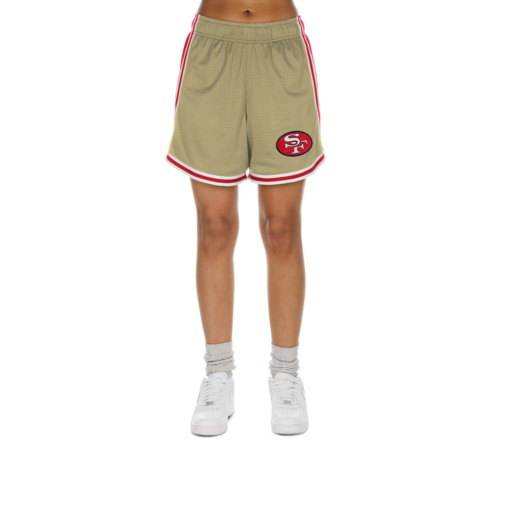 San Francisco 49ers New Era Women's Throwback Sport Classics Mesh Shorts Gold/Scarlet - NFL