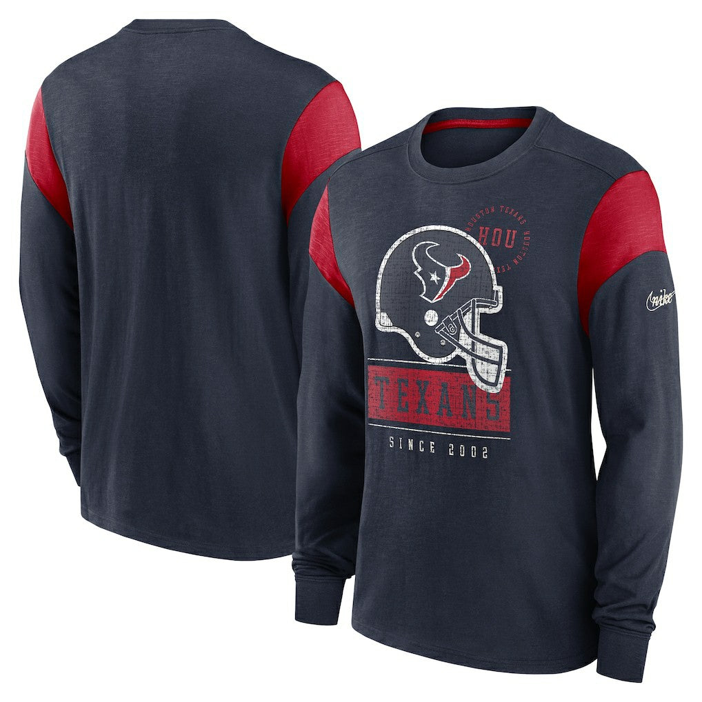 Houston Texans Rewind Playback Helmet Long Sleeve T-Shirt Heather Navy - Nike