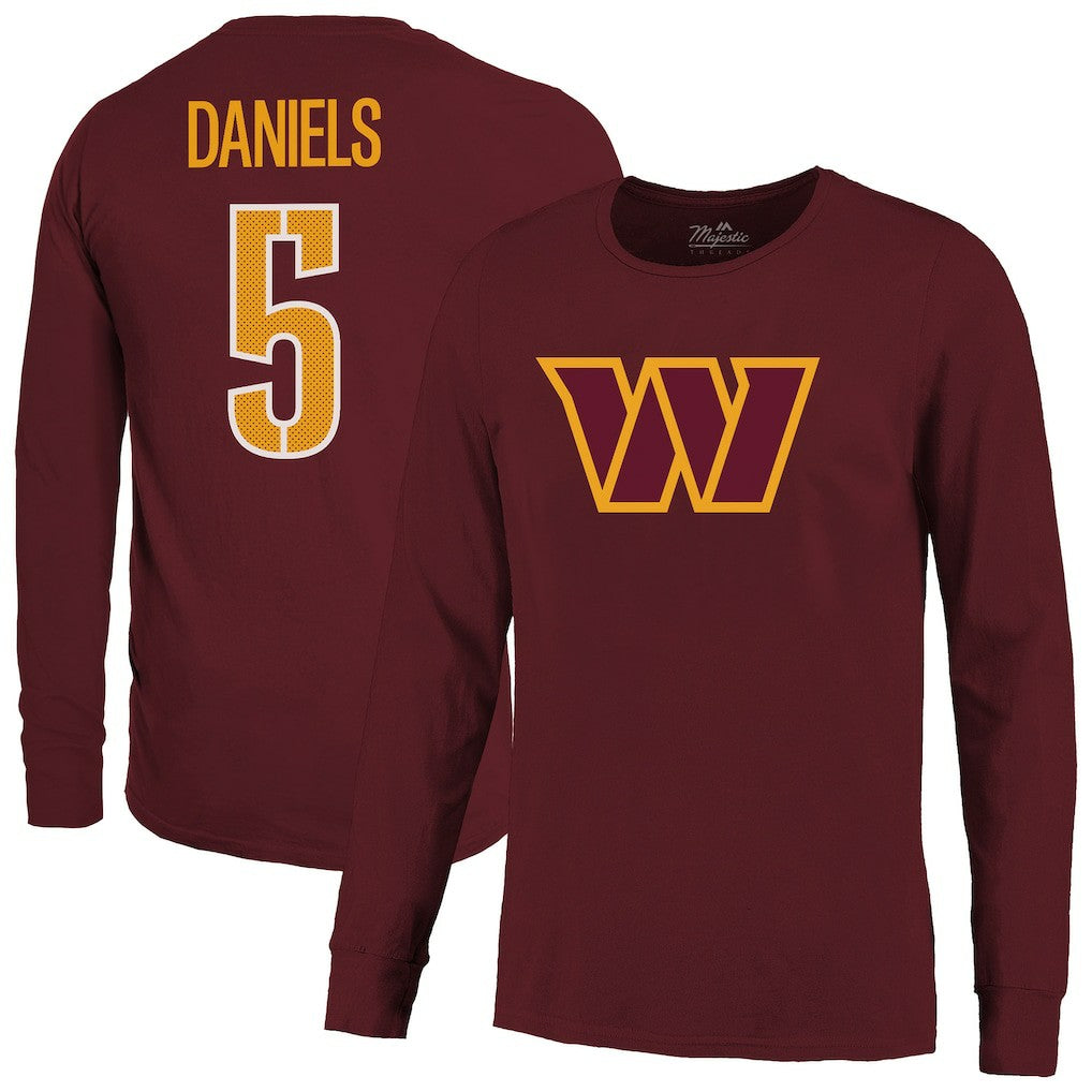 Jayden Daniels Washington Commanders Majestic Threads Name & Number Non-Distressed Long Sleeve T-Shirt Burgundy - NFL