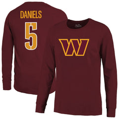 Jayden Daniels Washington Commanders Majestic Threads Name & Number Non-Distressed Long Sleeve T-Shirt Burgundy - NFL