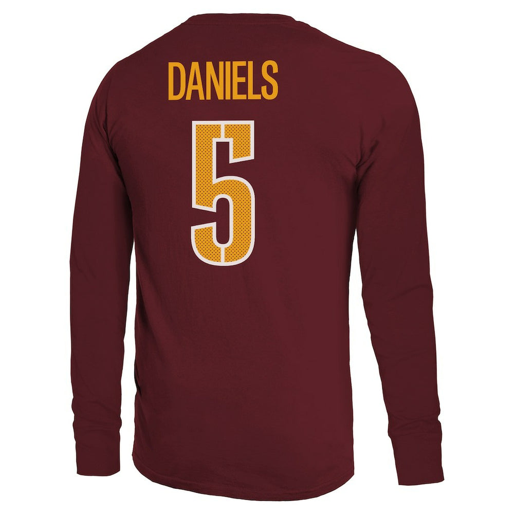 Jayden Daniels Washington Commanders Majestic Threads Name & Number Non-Distressed Long Sleeve T-Shirt Burgundy - NFL