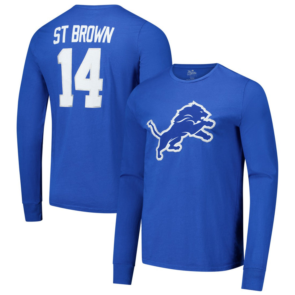 Amon-Ra St. Brown Detroit Lions Majestic Threads Name & Number Long Sleeve T-Shirt Blue - NFL