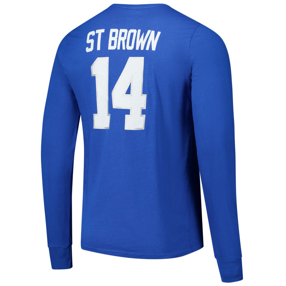 Amon-Ra St. Brown Detroit Lions Majestic Threads Name & Number Long Sleeve T-Shirt Blue - NFL