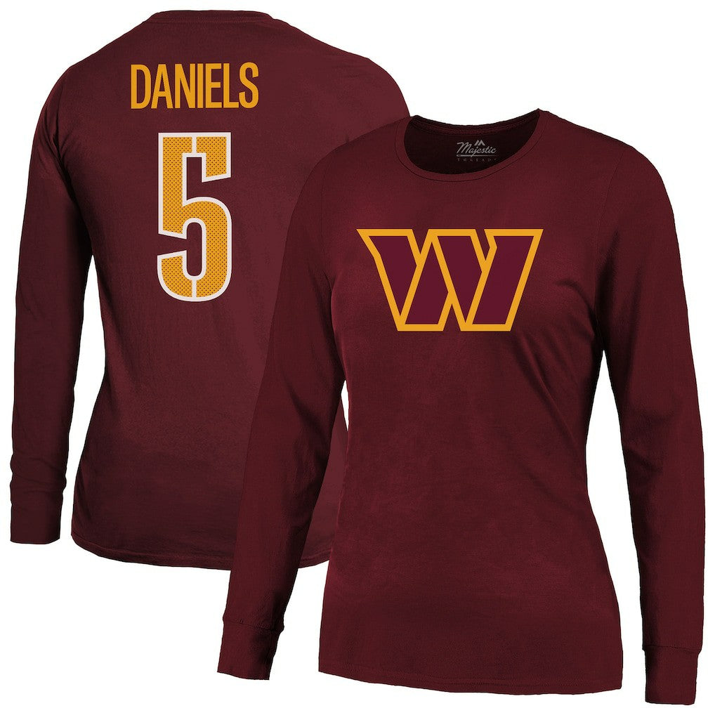 Jayden Daniels Washington Commanders Majestic Threads Women's Player Name & Number Long Sleeve T-Shirt Burgundy - NFL