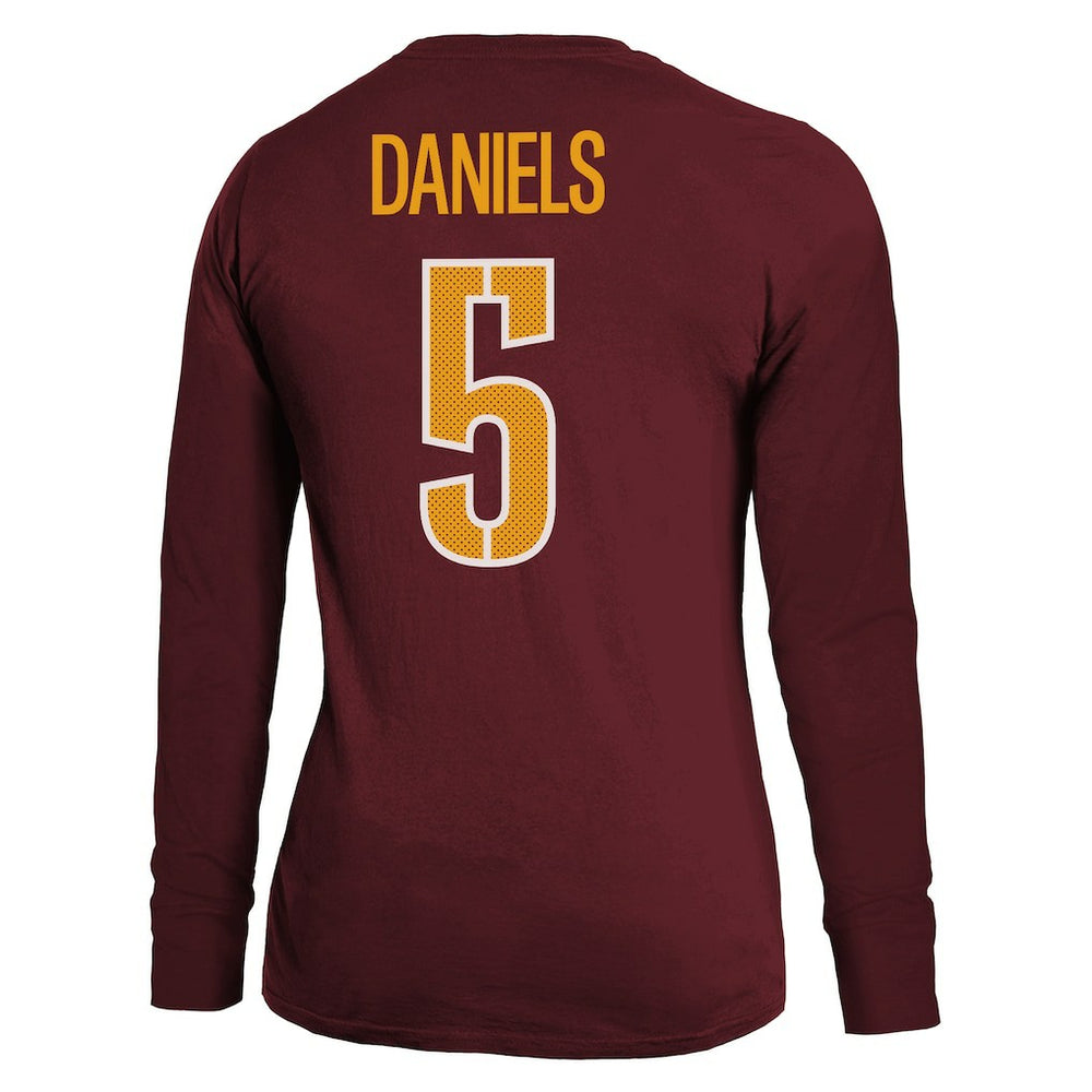 Jayden Daniels Washington Commanders Majestic Threads Women's Player Name & Number Long Sleeve T-Shirt Burgundy - NFL