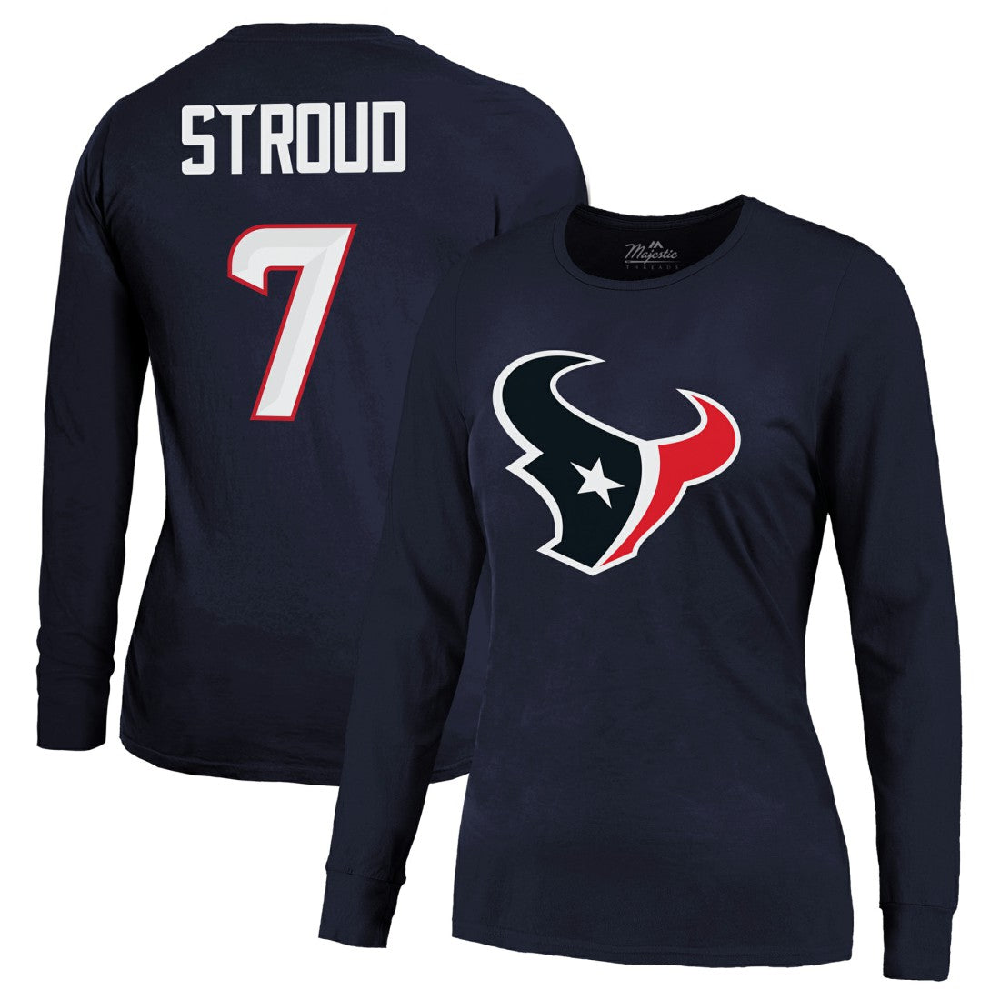 C.J. Stroud Houston Texans Majestic Threads Women's Player Name & Number Long Sleeve T-Shirt Navy - NFL