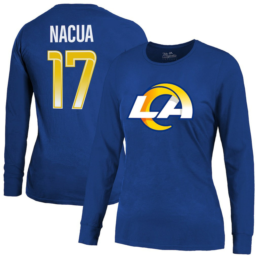Puka Nacua Los Angeles Rams Majestic Threads Women's Player Name & Number Long Sleeve T-Shirt Royal - NFL