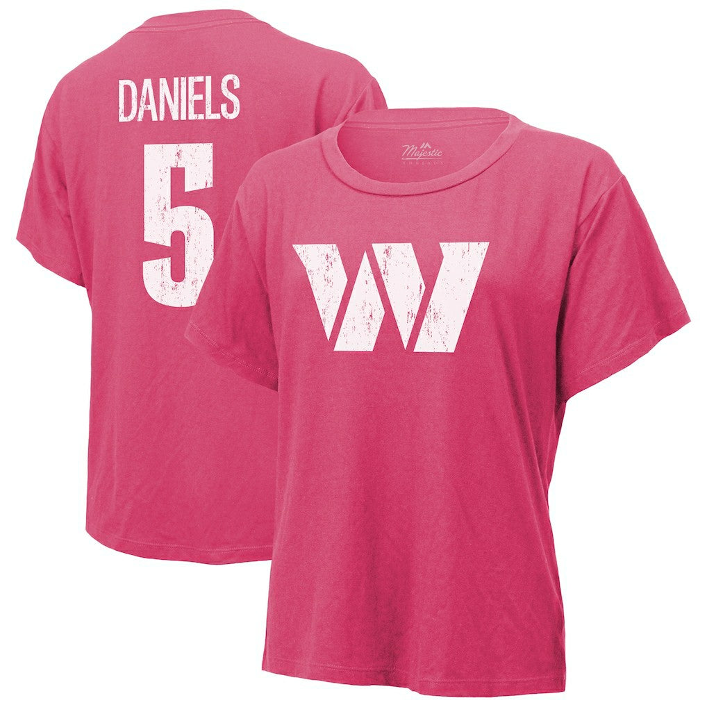 Jayden Daniels Washington Commanders Majestic Threads Women's Name & Number T-Shirt Pink - NFL