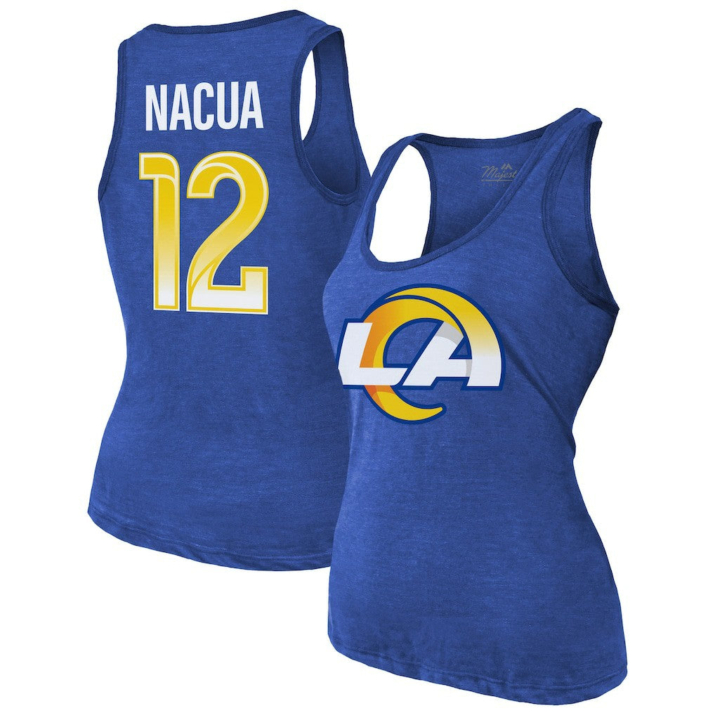 Puka Nacua Los Angeles Rams Majestic Threads Women's Name & Number Tri-Blend Scoop Neck Tank Top Royal - NFL