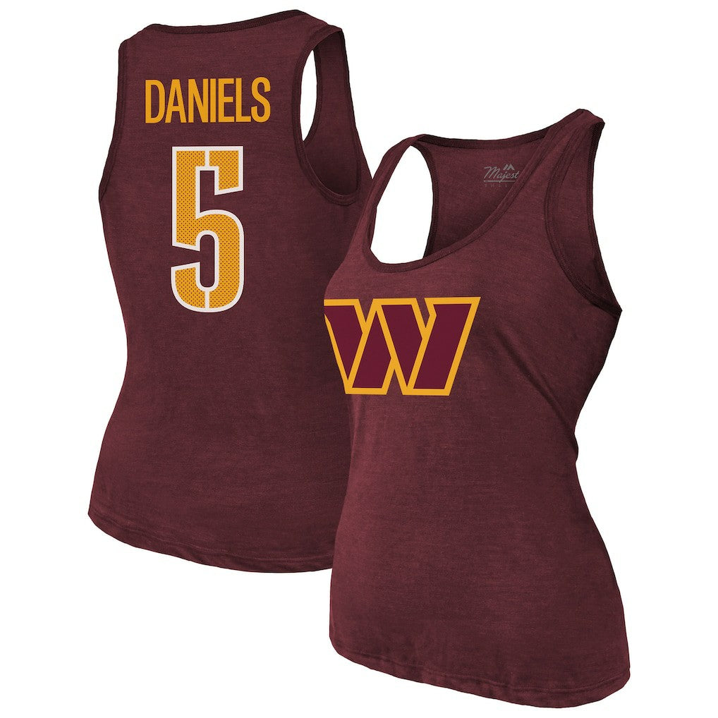 Jayden Daniels Washington Commanders Majestic Threads Women's Name & Number Tri-Blend Scoop Neck Tank Top Burgundy - NFL