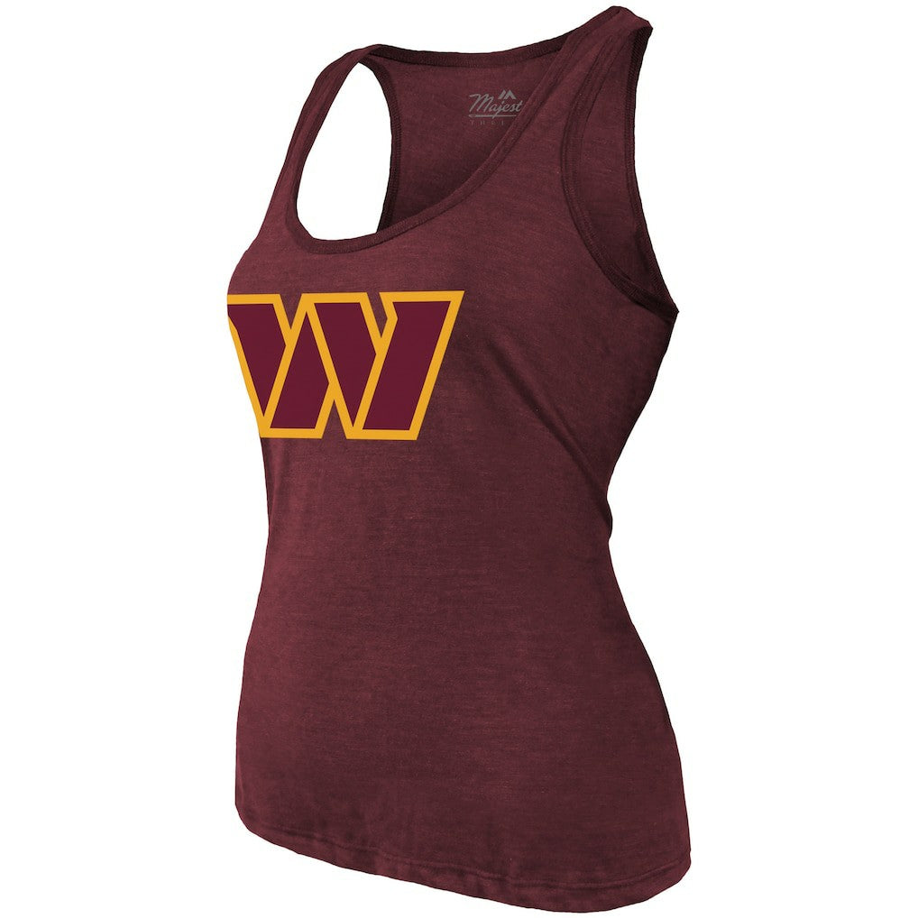 Jayden Daniels Washington Commanders Majestic Threads Women's Name & Number Tri-Blend Scoop Neck Tank Top Burgundy - NFL