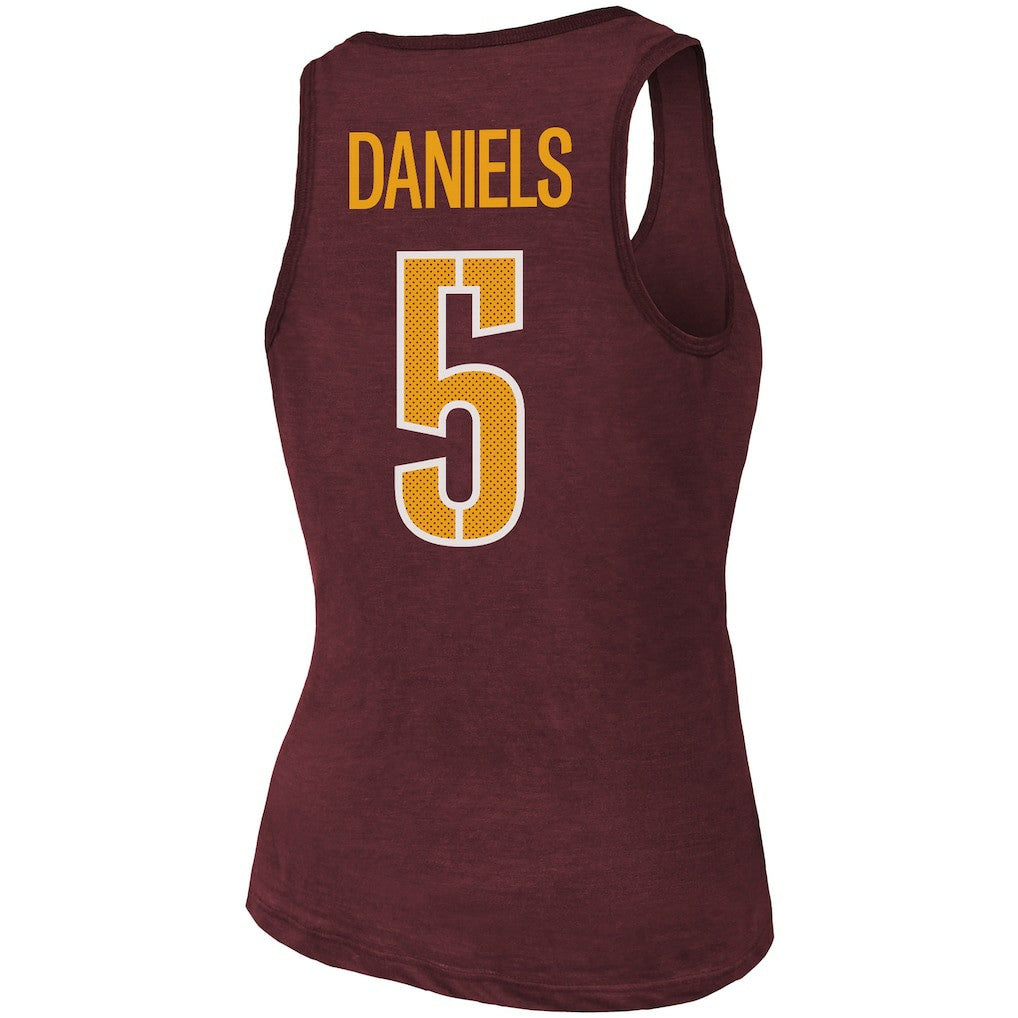 Jayden Daniels Washington Commanders Majestic Threads Women's Name & Number Tri-Blend Scoop Neck Tank Top Burgundy - NFL