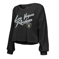 Maxx Crosby Las Vegas Raiders Majestic Threads Women's Name & Number Off-Shoulder Script Cropped Long Sleeve Relaxed V-Neck T-Shirt Black - NFL