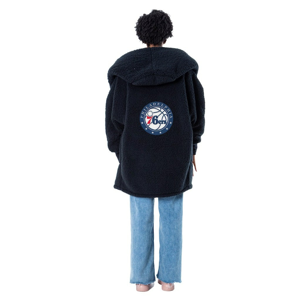 NBA - The Best Lounger in the World By Jill Martin Philadelphia 76ers Unisex Black Oversized Open-Front Hoodie Sweater