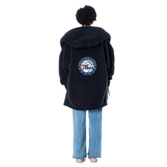 NBA - The Best Lounger in the World By Jill Martin Philadelphia 76ers Unisex Black Oversized Open-Front Hoodie Sweater