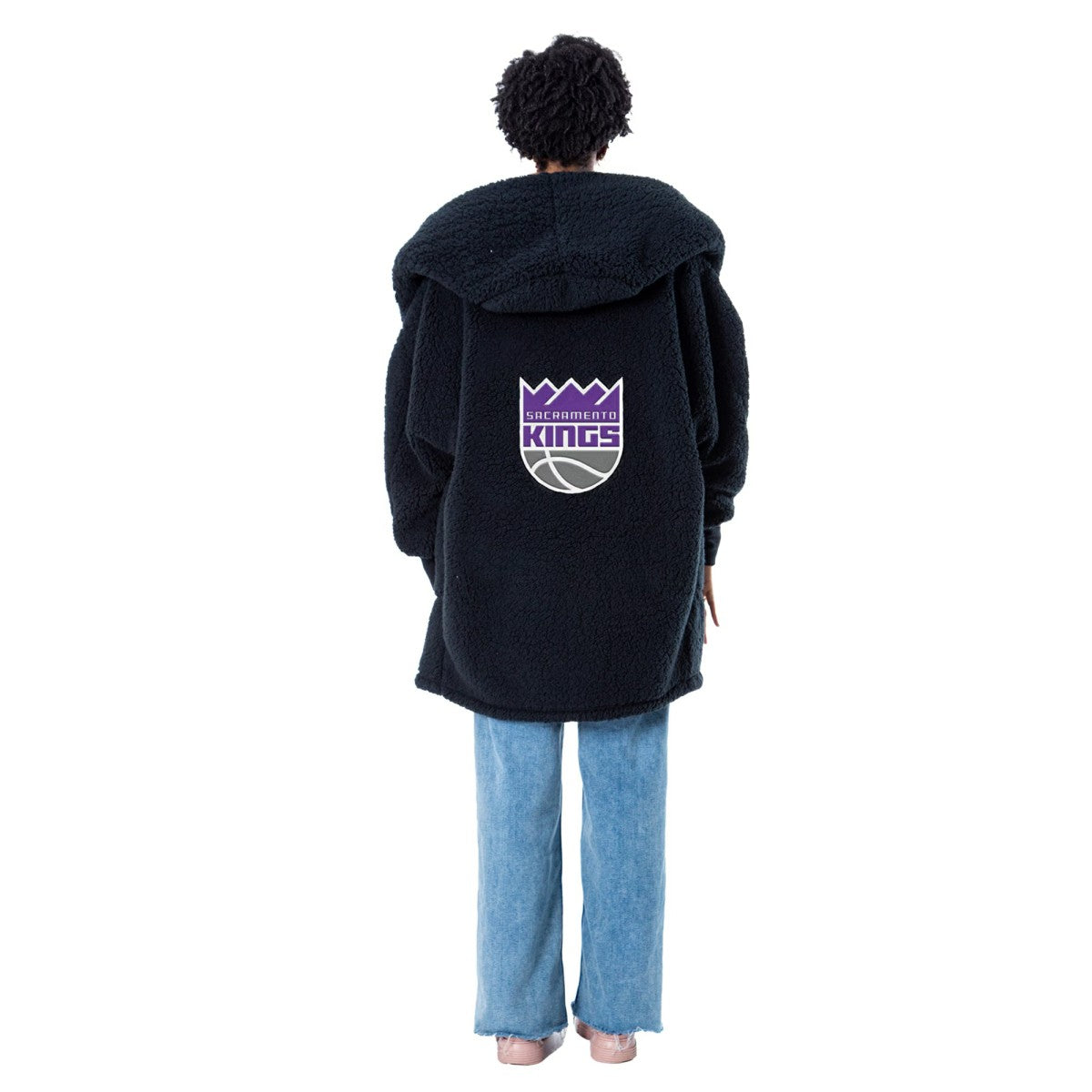 NBA - The Best Lounger in the World By Jill Martin Sacramento Kings Unisex Black Oversized Open-Front Hoodie Sweater