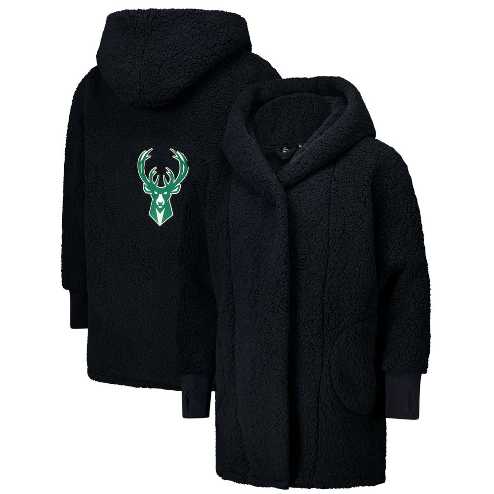 NBA - The Best Lounger in the World By Jill Martin Milwaukee Bucks Unisex Black Oversized Open-Front Hoodie Sweater