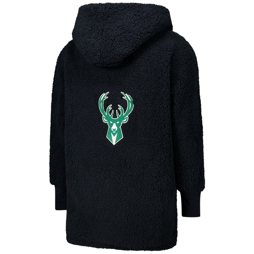 NBA - The Best Lounger in the World By Jill Martin Milwaukee Bucks Unisex Black Oversized Open-Front Hoodie Sweater