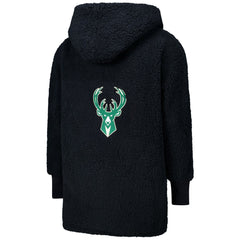 NBA - The Best Lounger in the World By Jill Martin Milwaukee Bucks Unisex Black Oversized Open-Front Hoodie Sweater