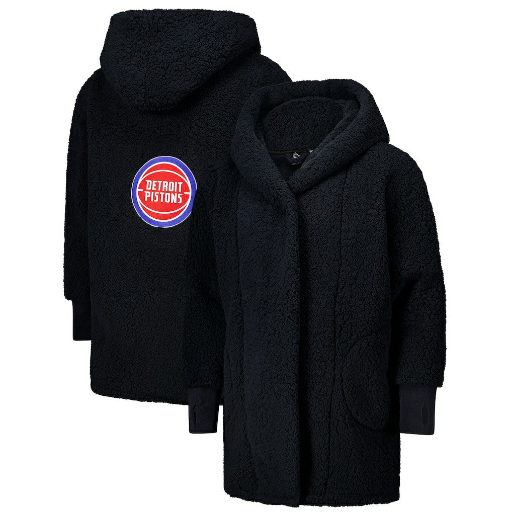 NBA - The Best Lounger in the World By Jill Martin Detroit Pistons Unisex Black Oversized Open-Front Hoodie Sweater