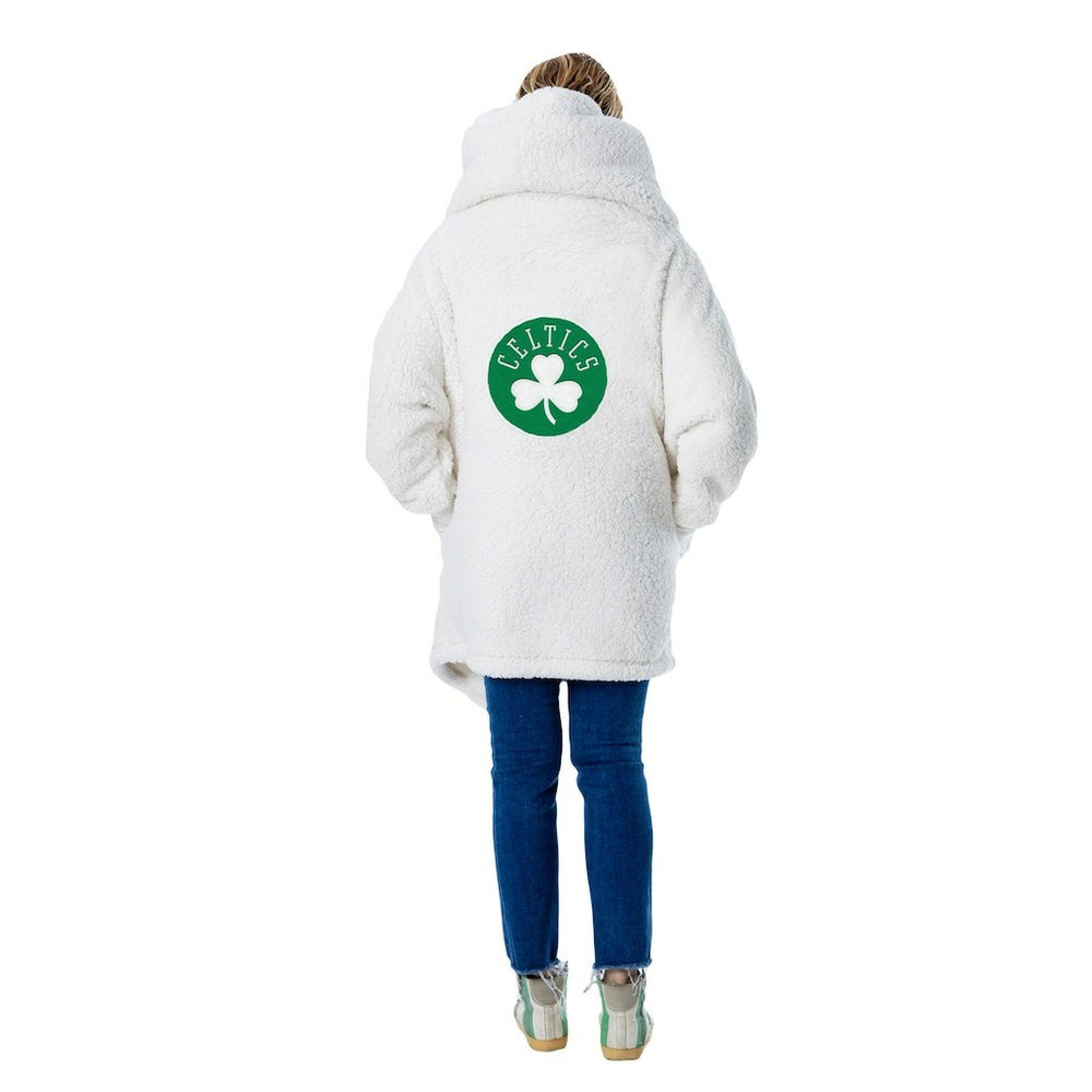 NBA - The Best Lounger in the World By Jill Martin Boston Celtics Unisex Cream Oversized Open-Front Hoodie Sweater