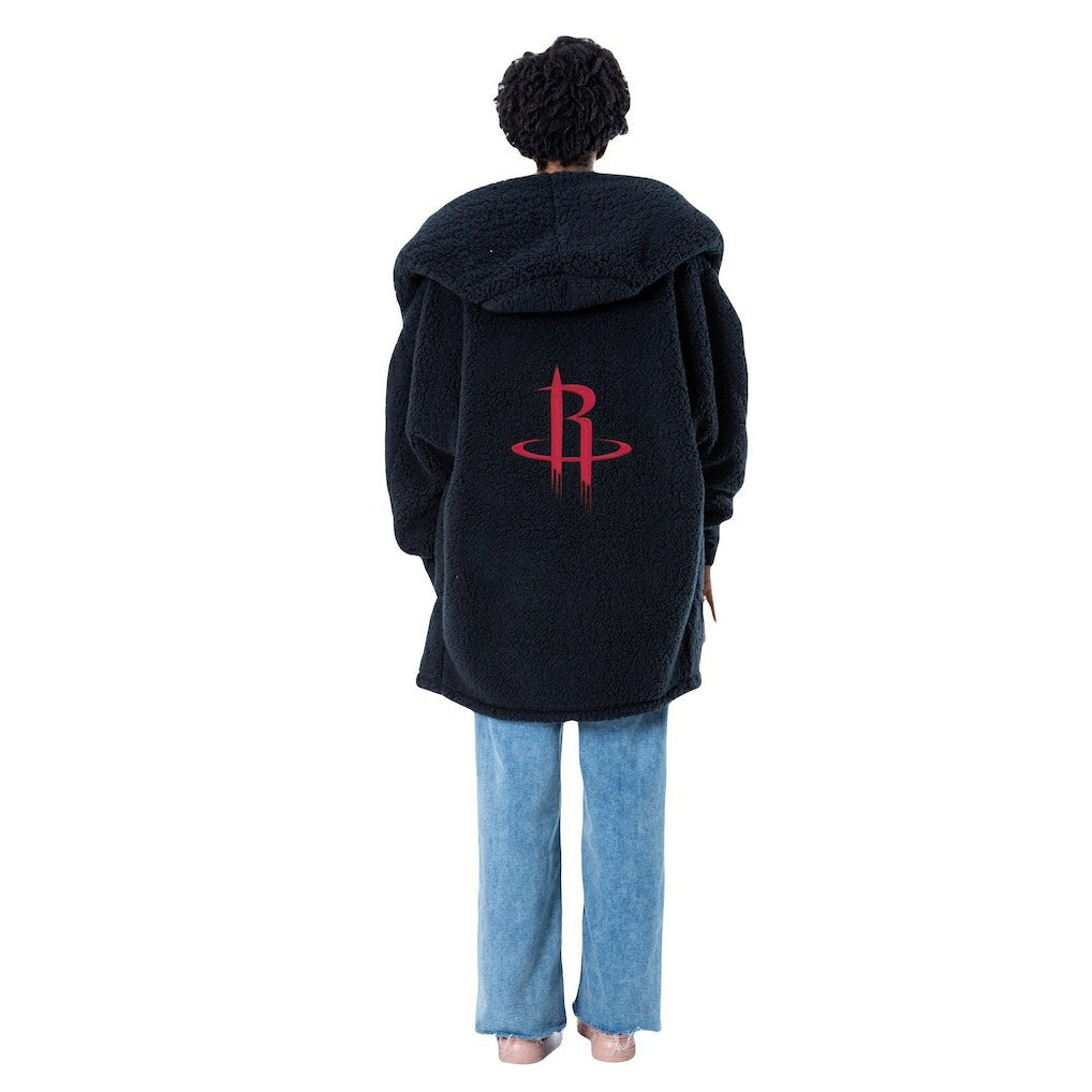 NBA - The Best Lounger in the World By Jill Martin Houston Rockets Unisex Black Oversized Open-Front Hoodie Sweater