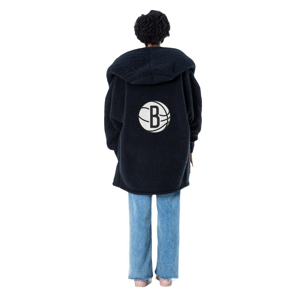 NBA - The Best Lounger in the World By Jill Martin Brooklyn Nets Unisex Black Oversized Open-Front Hoodie Sweater