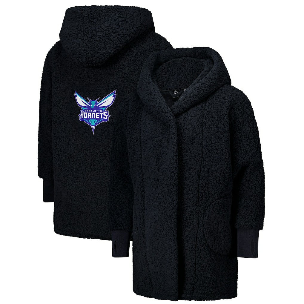 NBA - The Best Lounger in the World By Jill Martin Charlotte Hornets Unisex Black Oversized Open-Front Hoodie Sweater