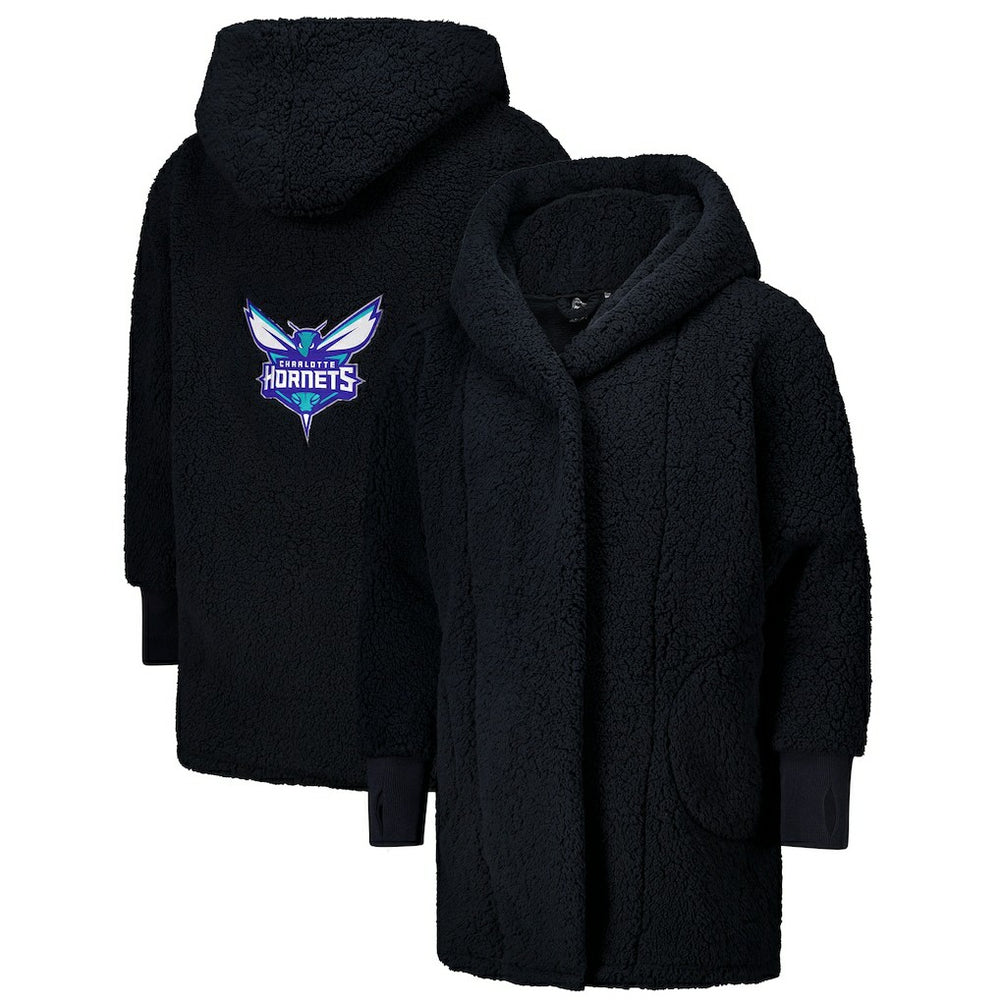 NBA - The Best Lounger in the World By Jill Martin Charlotte Hornets Unisex Black Oversized Open-Front Hoodie Sweater