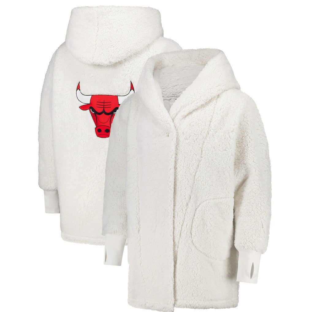 NBA - The Best Lounger in the World By Jill Martin Chicago Bulls Unisex Cream Oversized Open-Front Hoodie Sweater