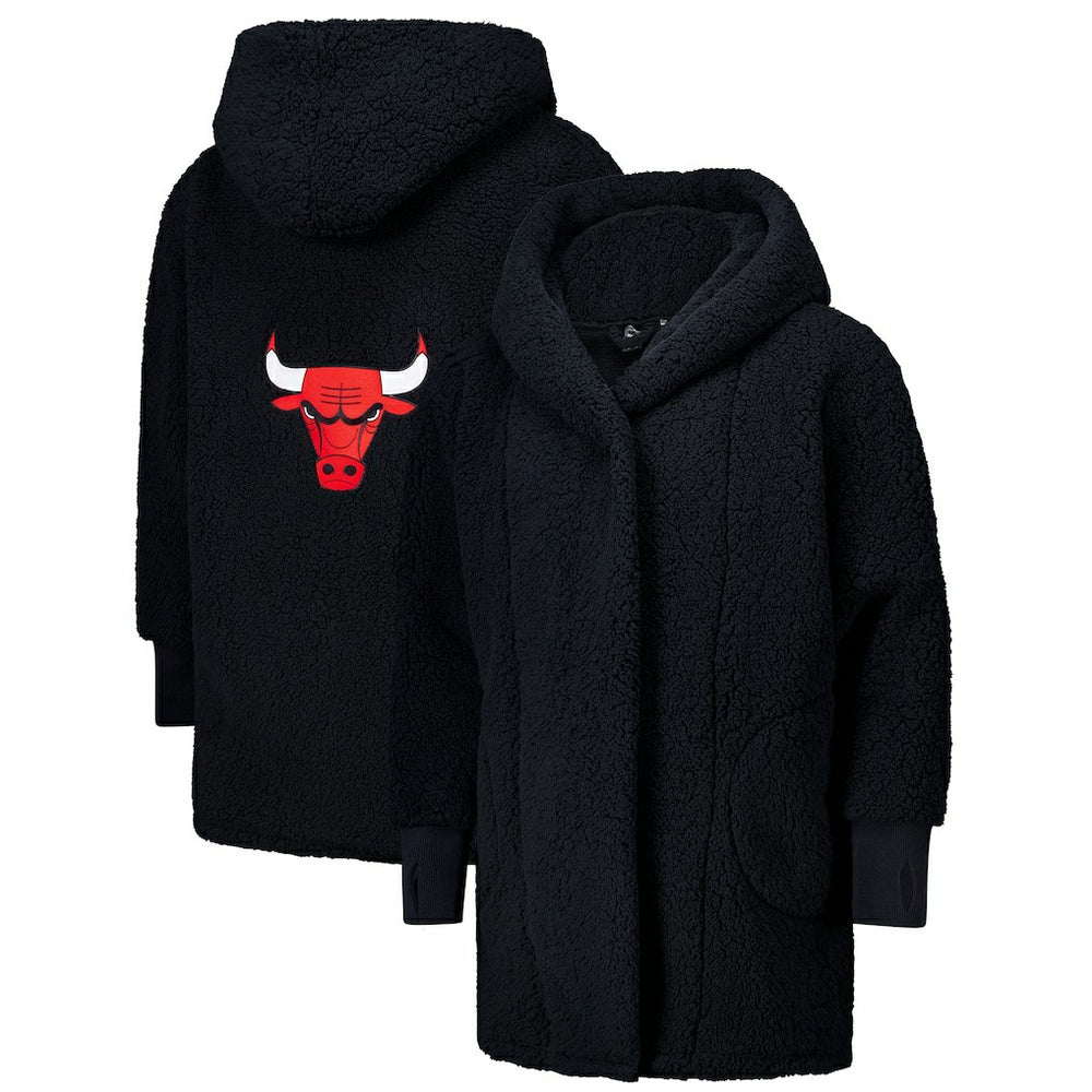 NBA - The Best Lounger in the World By Jill Martin Chicago Bulls Unisex Black Oversized Open-Front Hoodie Sweater
