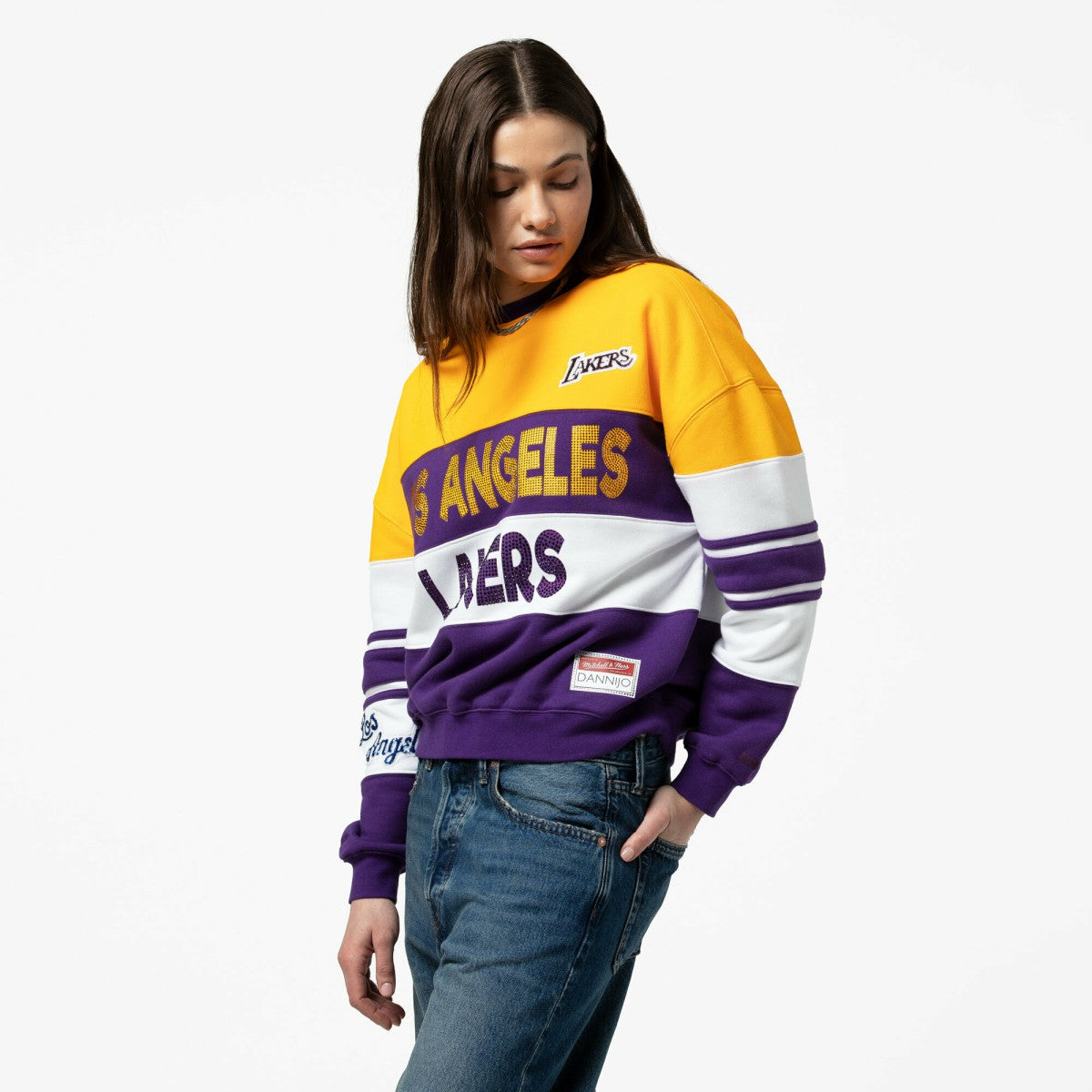 Mitchell & Ness - Los Angeles Lakers x DANNIJO Women's Blocked Pullover Sweatshirt - Gold/Purple