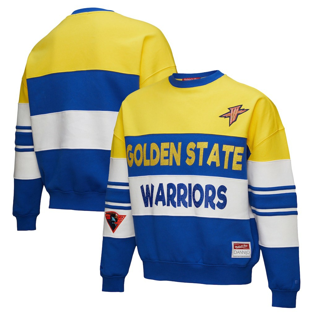 Mitchell & Ness - Golden State Warriors x DANNIJO Women's Blocked Pullover Sweatshirt - Gold/Royal